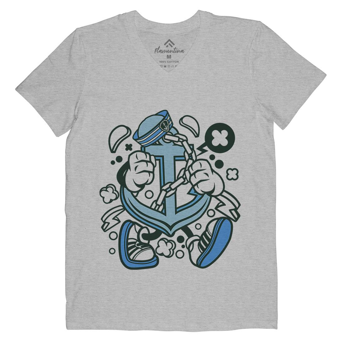 Anchor Mens Organic V-Neck T-Shirt Navy C003