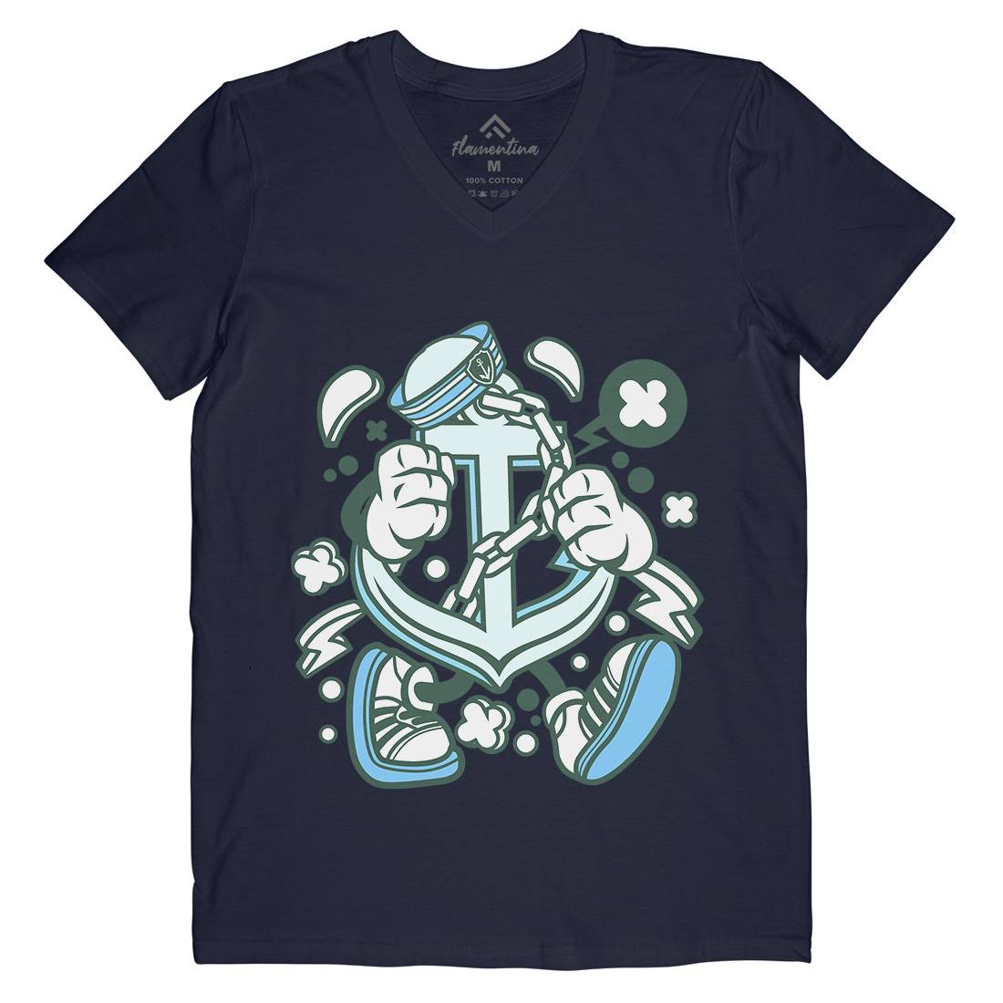Anchor Mens Organic V-Neck T-Shirt Navy C003