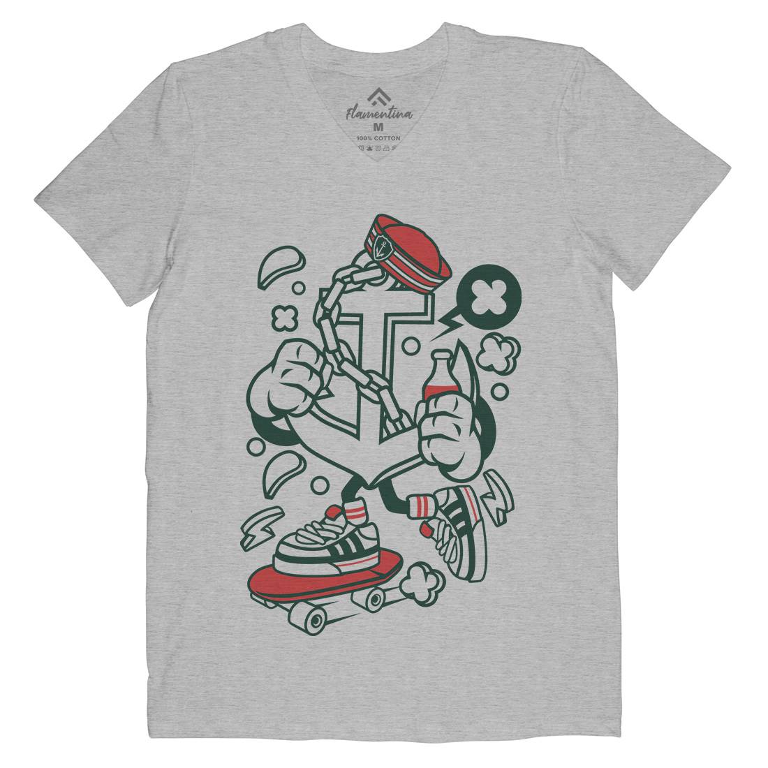 Anchor Skateboard Mens Organic V-Neck T-Shirt Skate C004