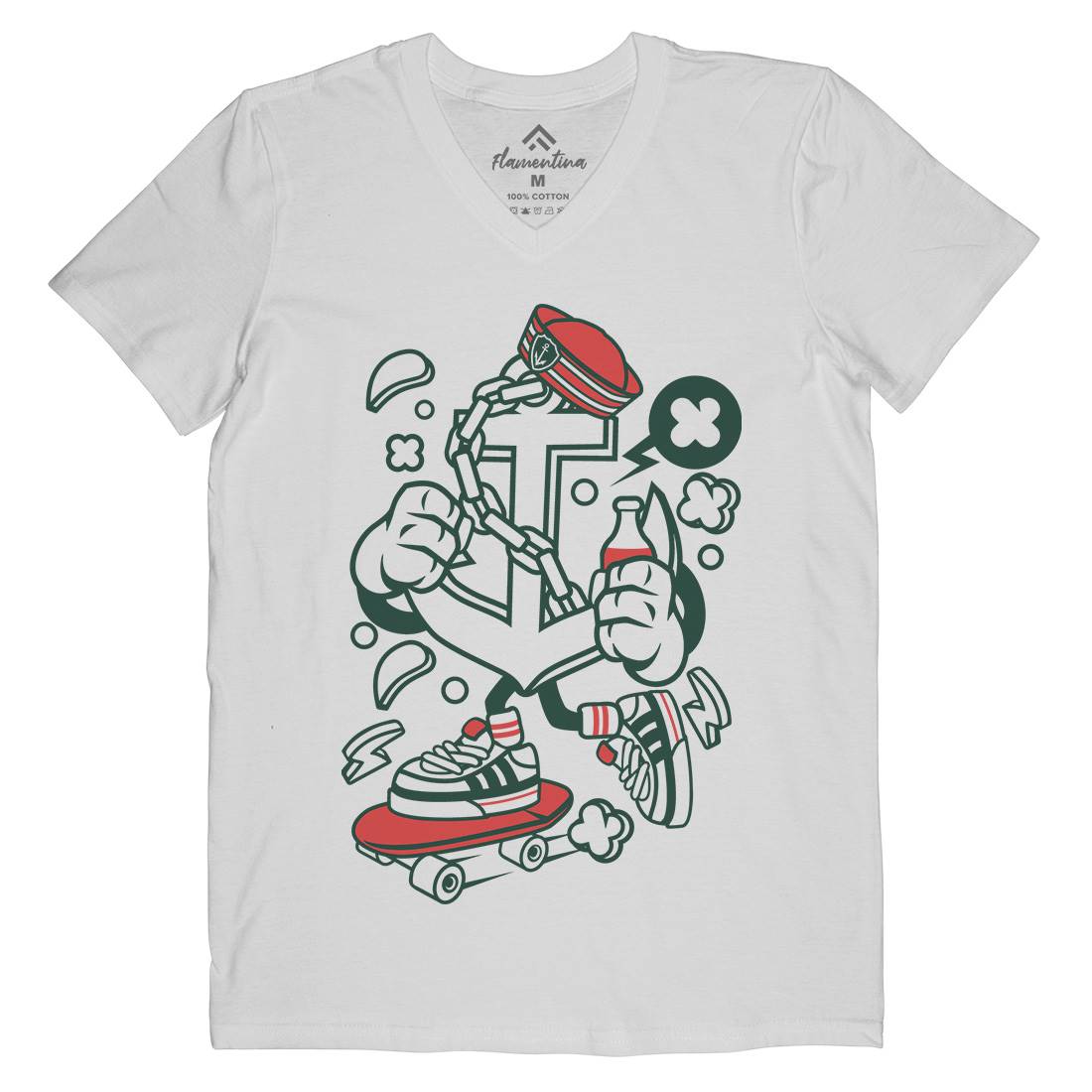 Anchor Skateboard Mens Organic V-Neck T-Shirt Skate C004