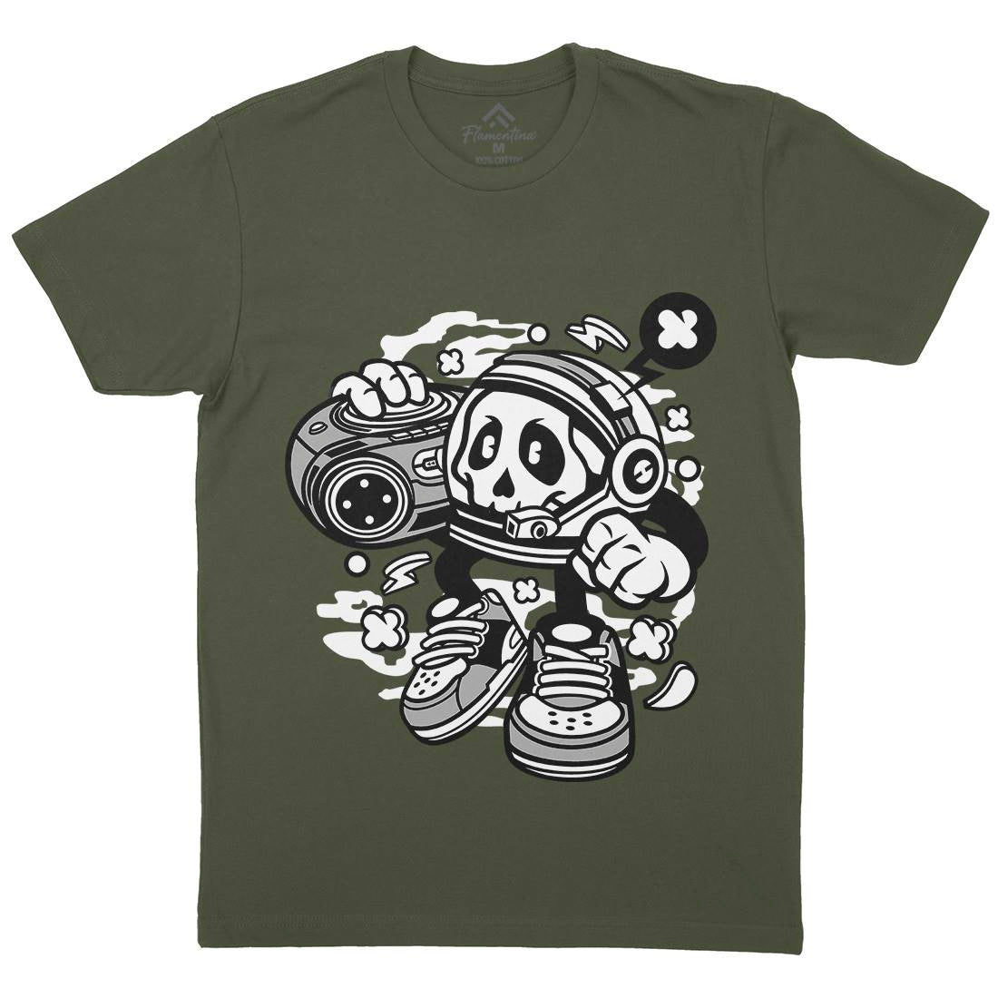 Astronaut Boombox Mens Organic Crew Neck T-Shirt Space C005