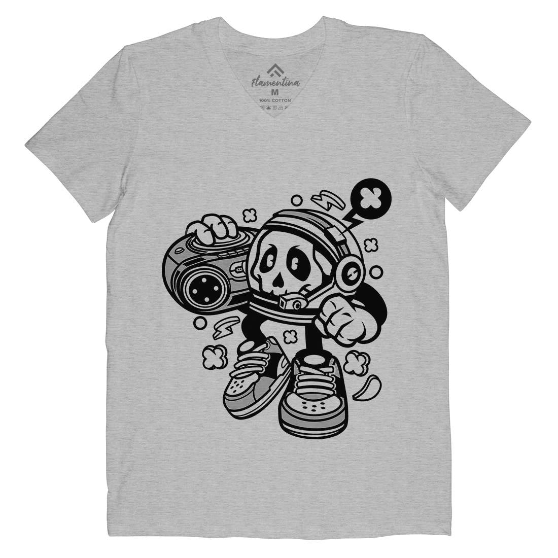 Astronaut Boombox Mens Organic V-Neck T-Shirt Space C005