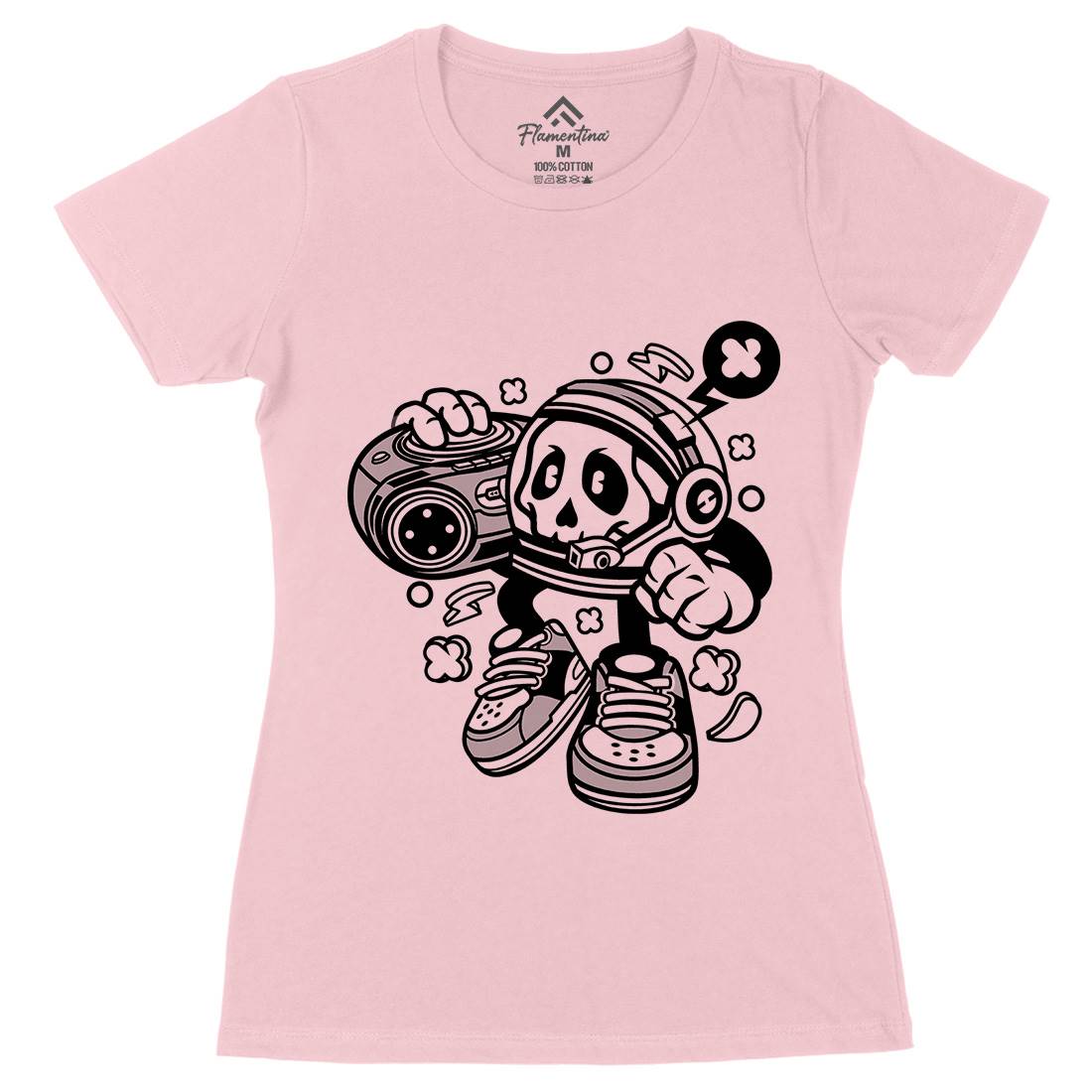 Astronaut Boombox Womens Organic Crew Neck T-Shirt Space C005