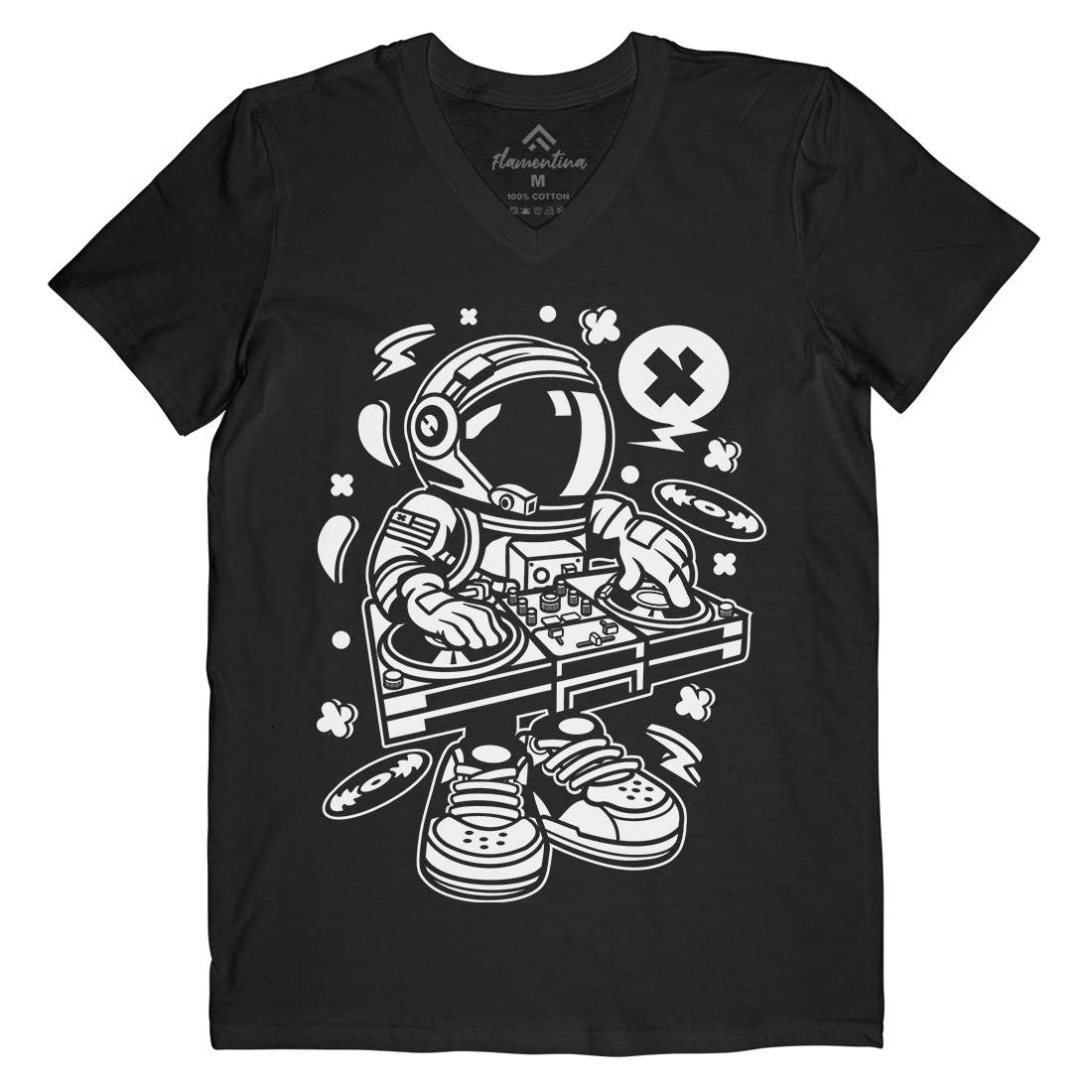 Astronaut Disk Jockey Mens Organic V-Neck T-Shirt Space C006