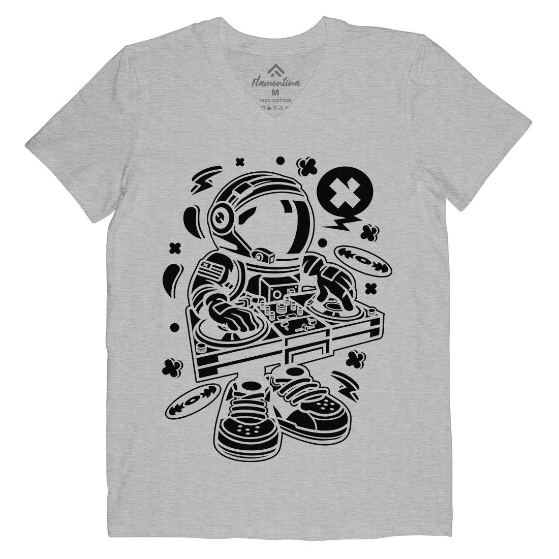 Astronaut Disk Jockey Mens Organic V-Neck T-Shirt Space C006