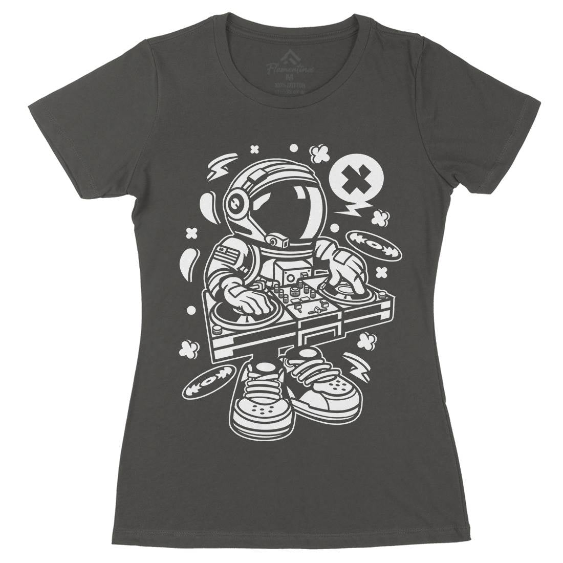 Astronaut Disk Jockey Womens Organic Crew Neck T-Shirt Space C006