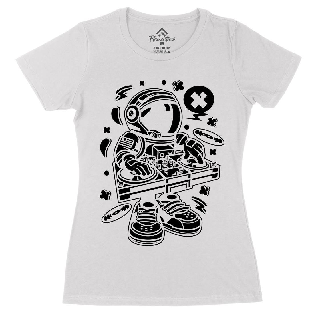 Astronaut Disk Jockey Womens Organic Crew Neck T-Shirt Space C006