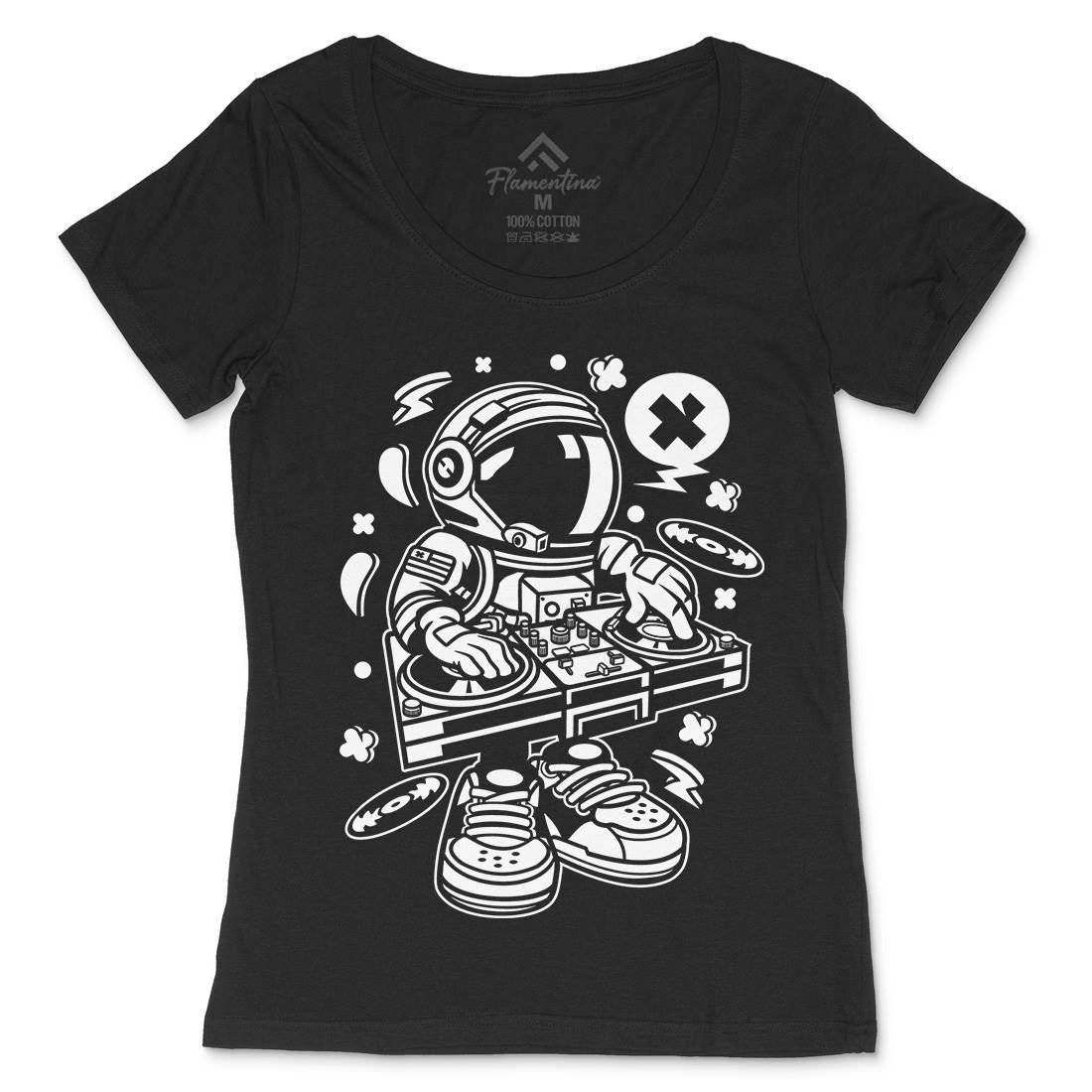 Astronaut Disk Jockey Womens Scoop Neck T-Shirt Space C006