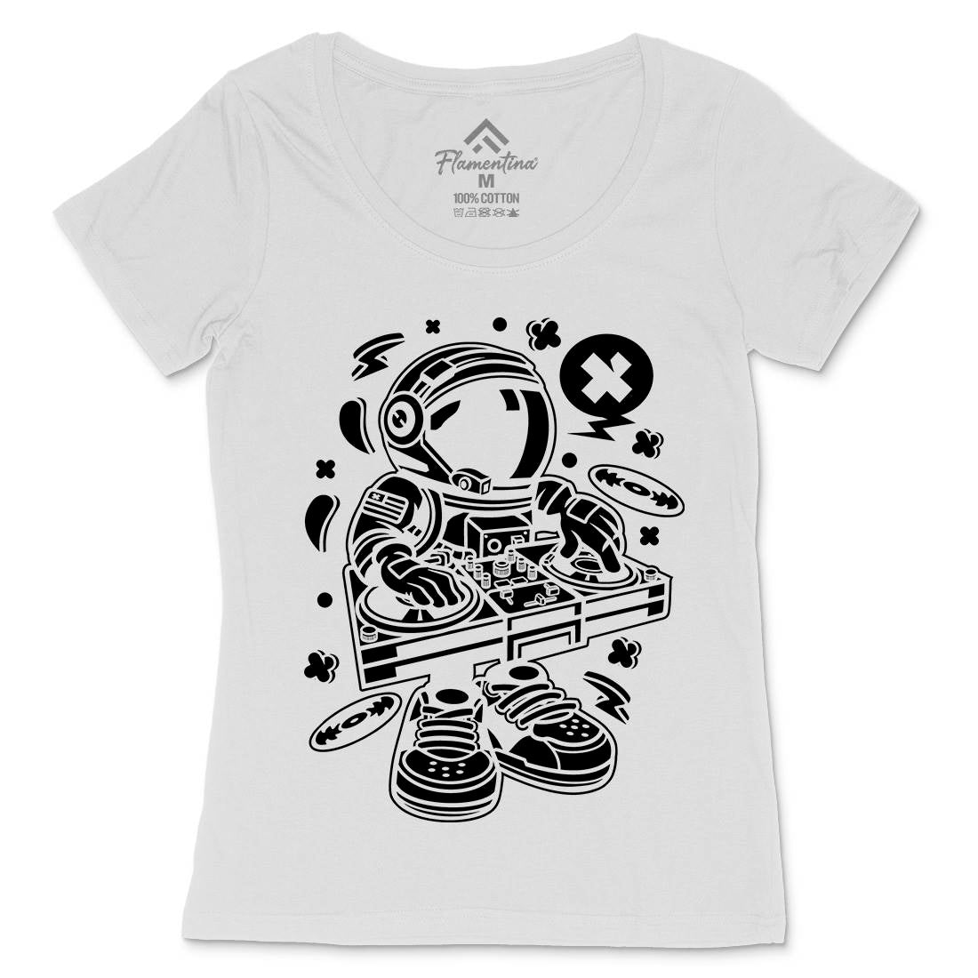 Astronaut Disk Jockey Womens Scoop Neck T-Shirt Space C006