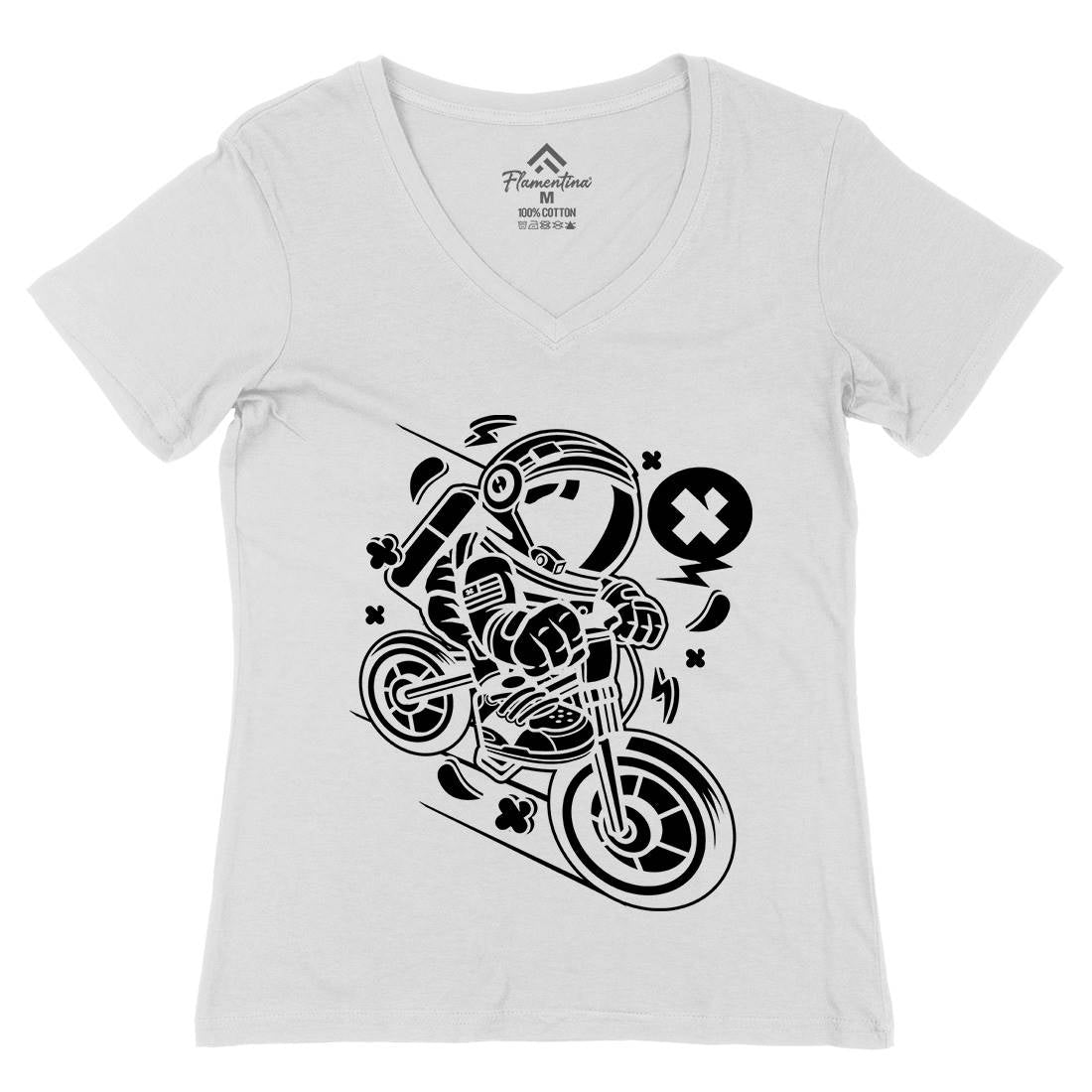 Astronaut Downhill Womens Organic V-Neck T-Shirt Space C007
