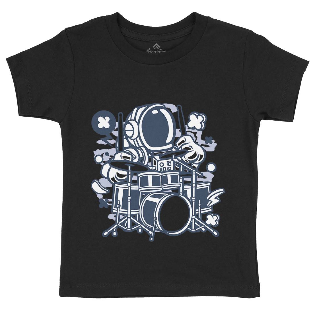 Astronaut Drummer Kids Organic Crew Neck T-Shirt Space C008