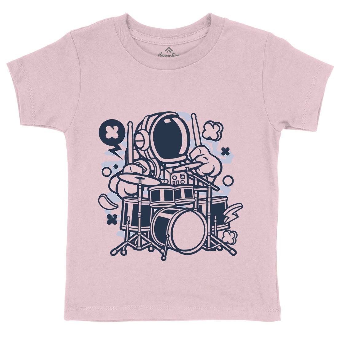 Astronaut Drummer Kids Organic Crew Neck T-Shirt Space C008