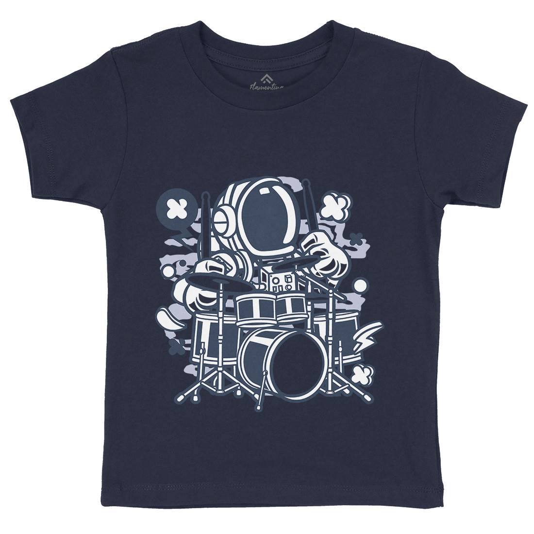 Astronaut Drummer Kids Crew Neck T-Shirt Space C008