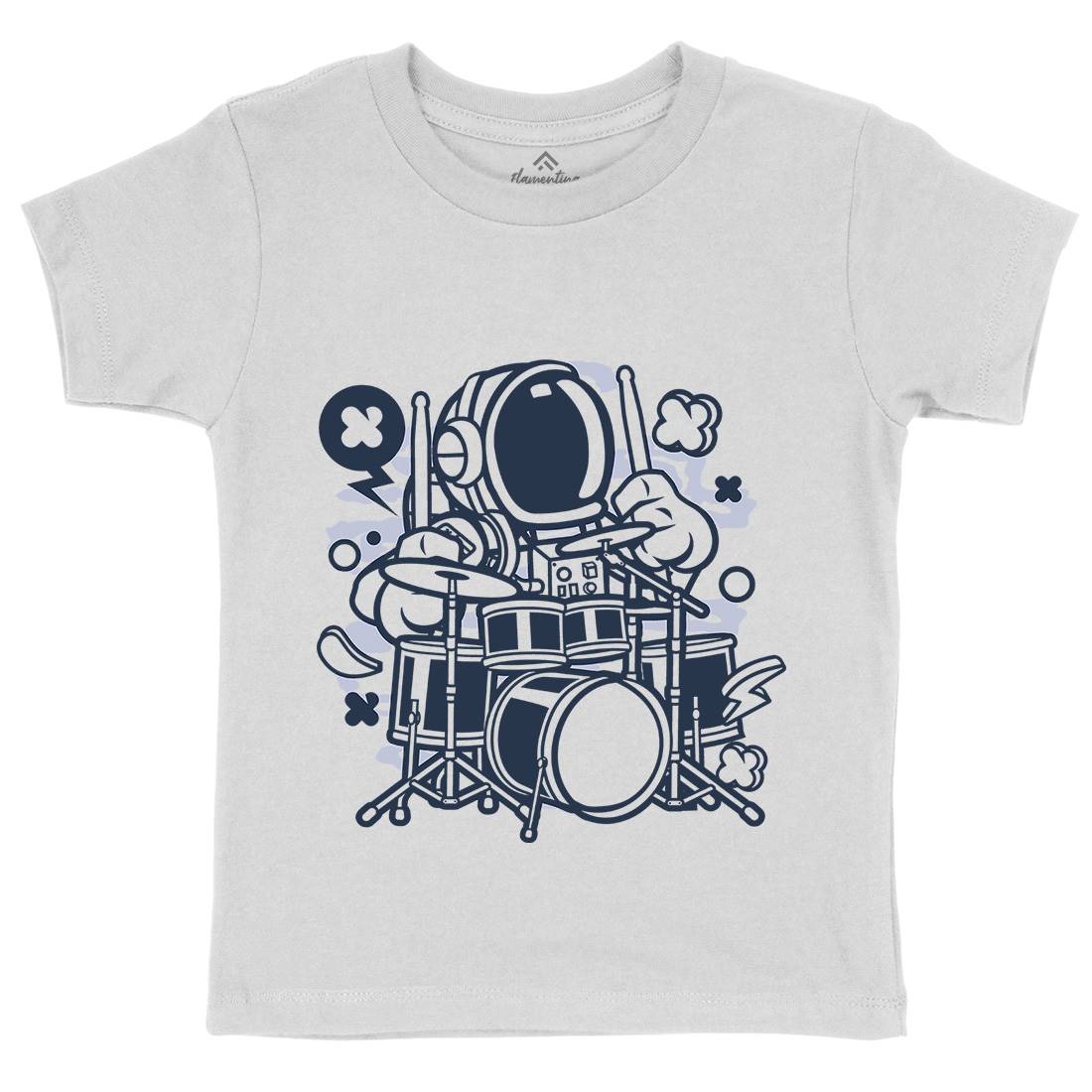 Astronaut Drummer Kids Crew Neck T-Shirt Space C008