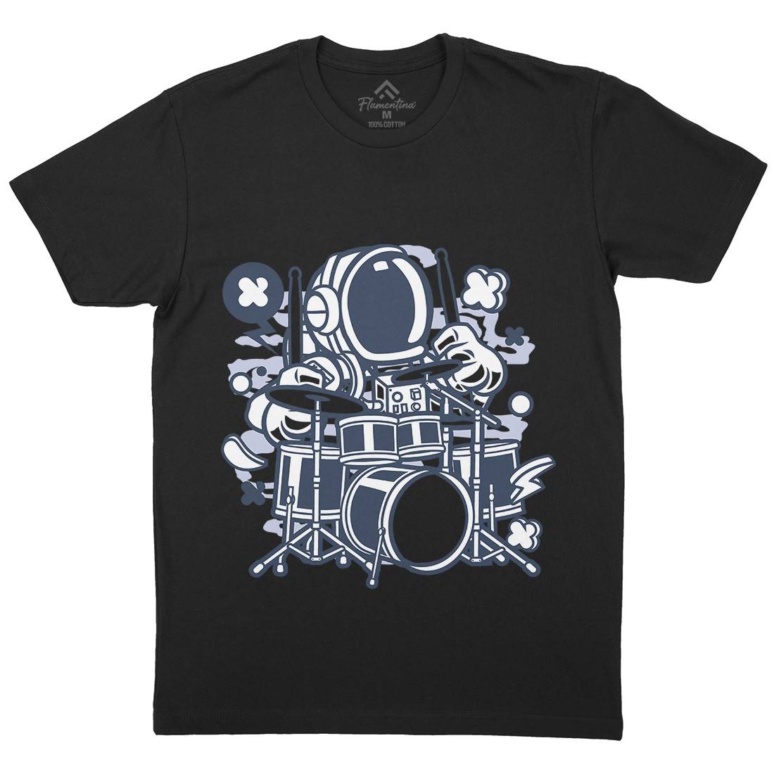 Astronaut Drummer Mens Organic Crew Neck T-Shirt Space C008