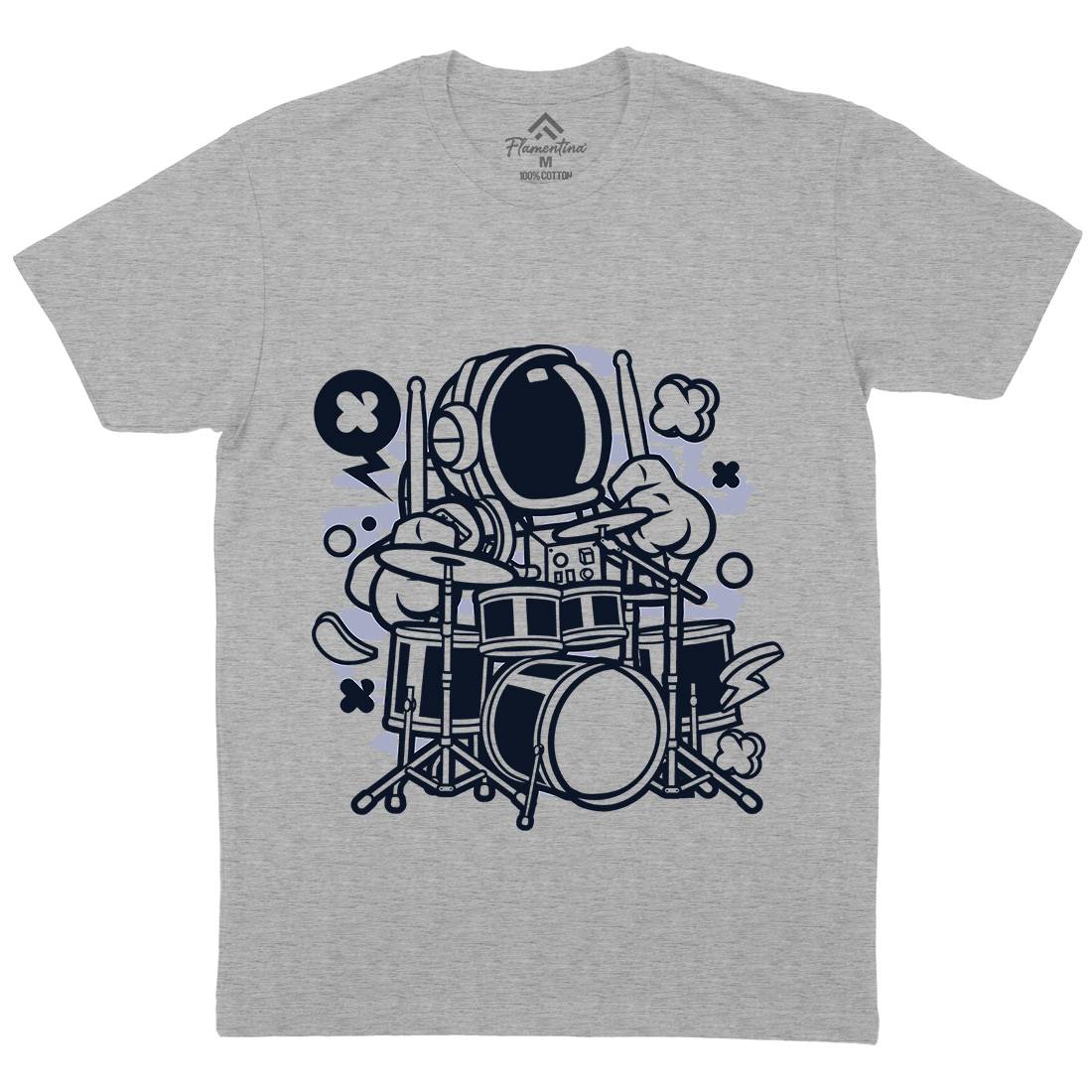 Astronaut Drummer Mens Organic Crew Neck T-Shirt Space C008