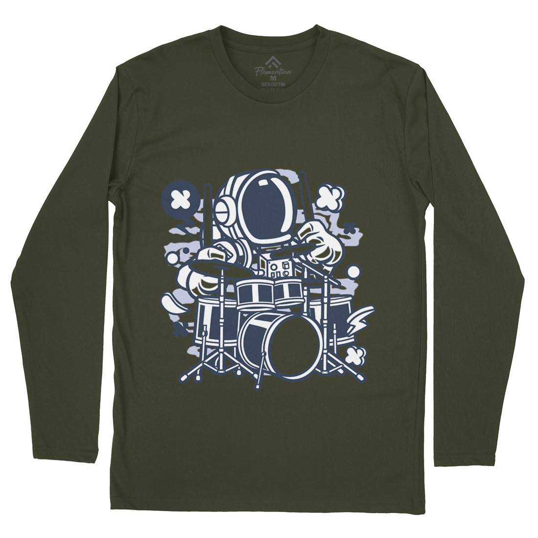Astronaut Drummer Mens Long Sleeve T-Shirt Space C008
