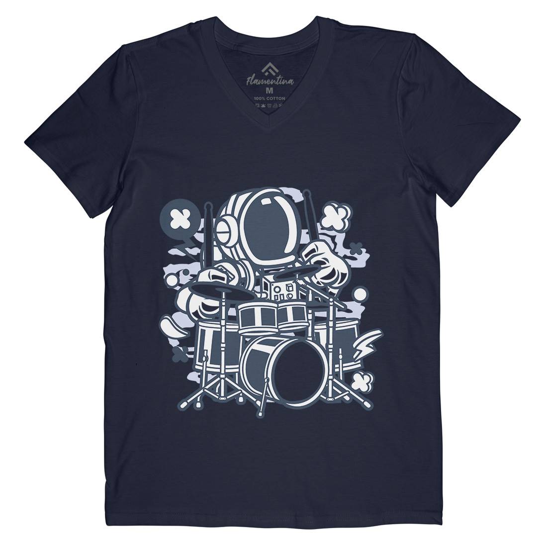 Astronaut Drummer Mens Organic V-Neck T-Shirt Space C008