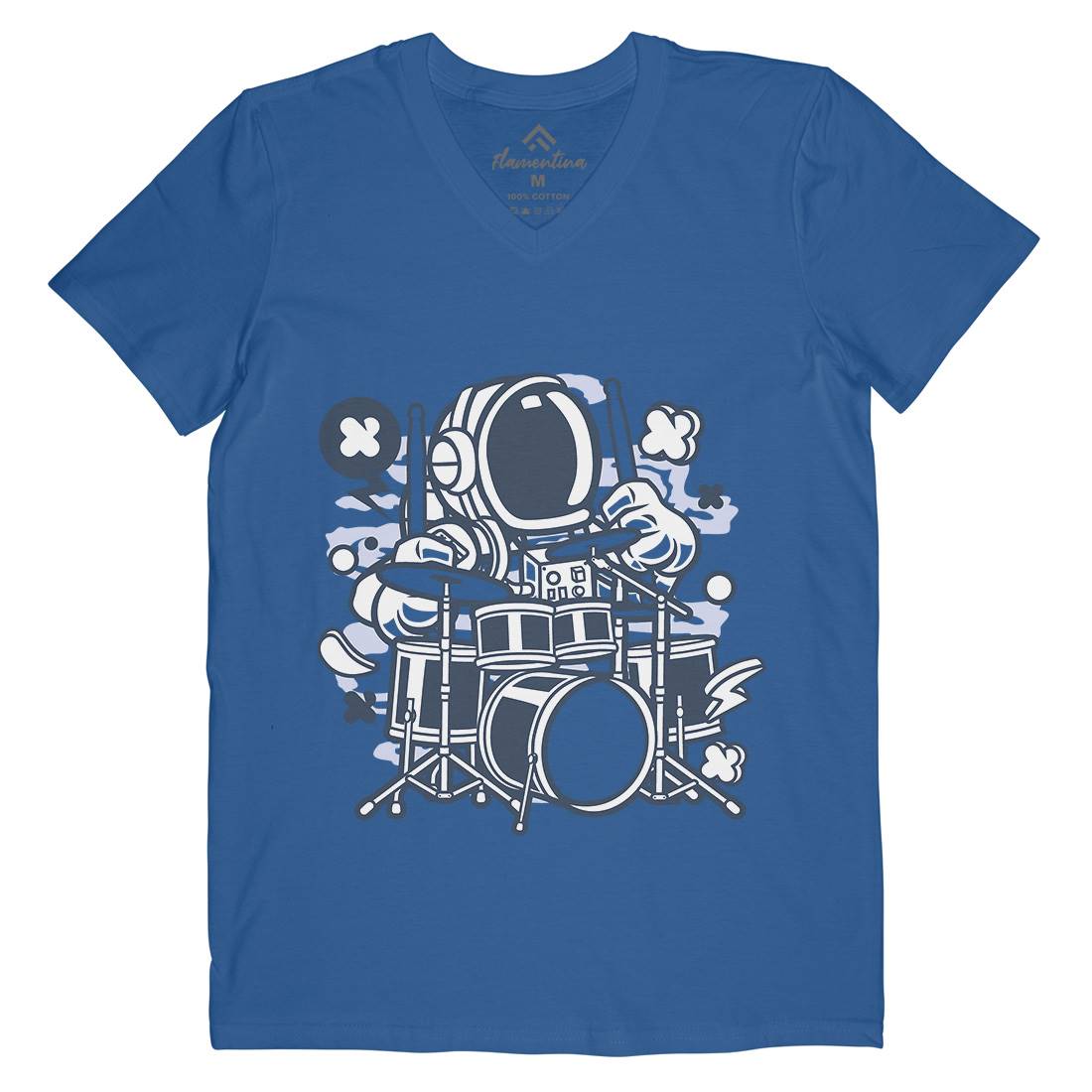 Astronaut Drummer Mens V-Neck T-Shirt Space C008