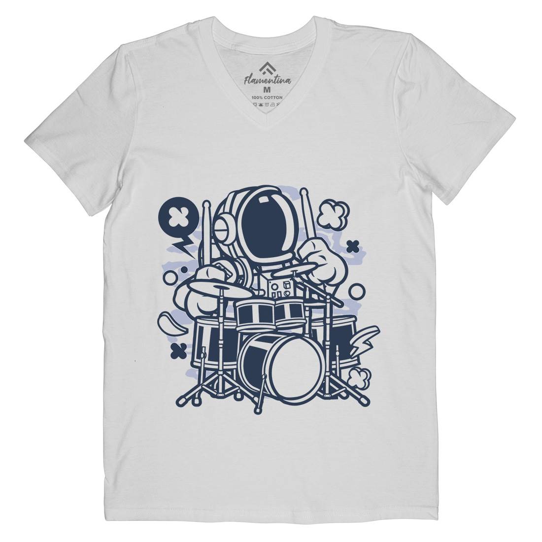 Astronaut Drummer Mens V-Neck T-Shirt Space C008