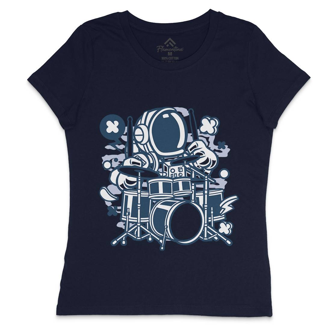 Astronaut Drummer Womens Crew Neck T-Shirt Space C008