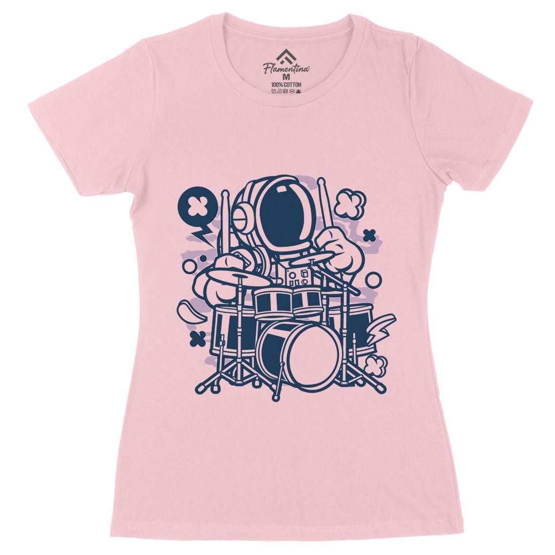 Astronaut Drummer Womens Organic Crew Neck T-Shirt Space C008
