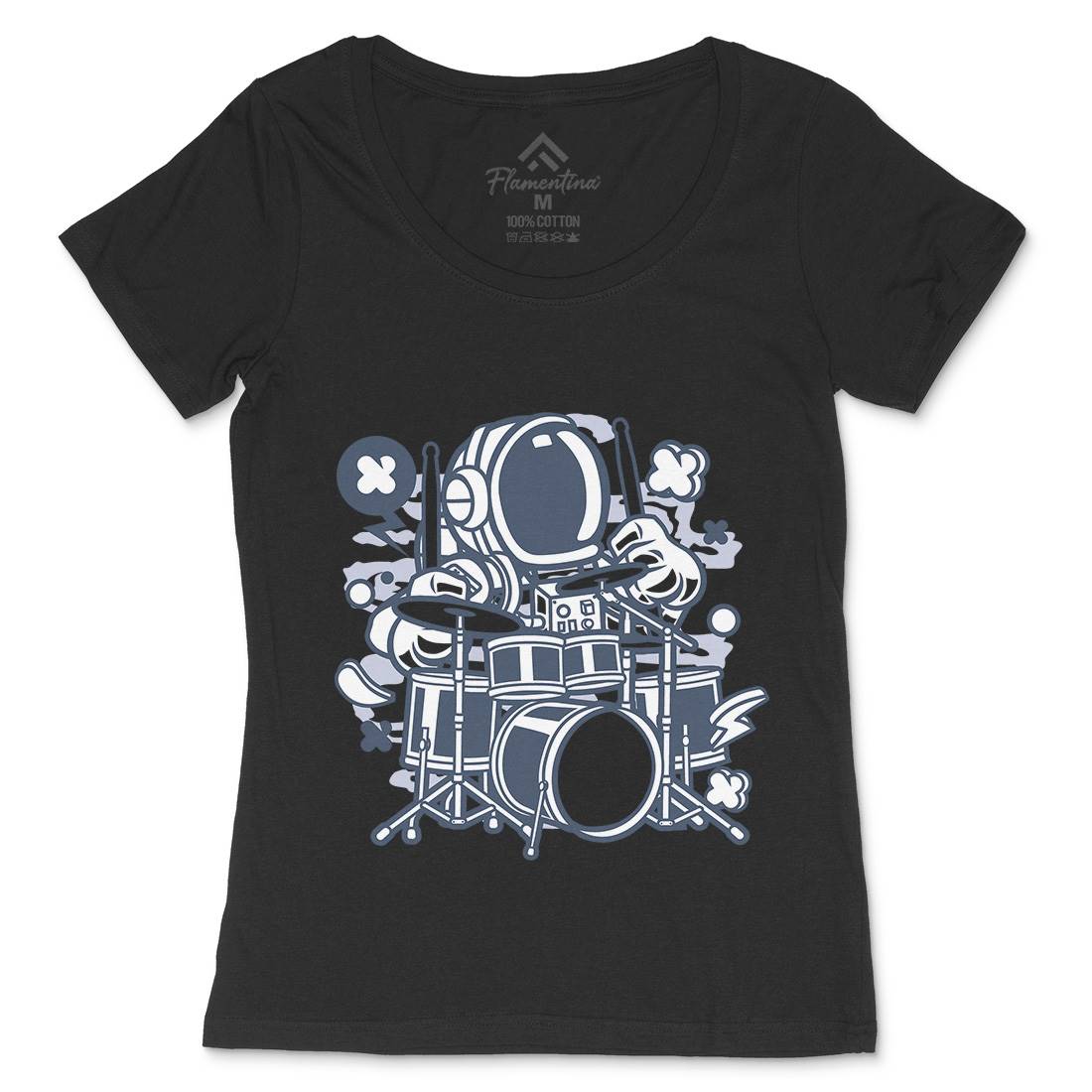 Astronaut Drummer Womens Scoop Neck T-Shirt Space C008