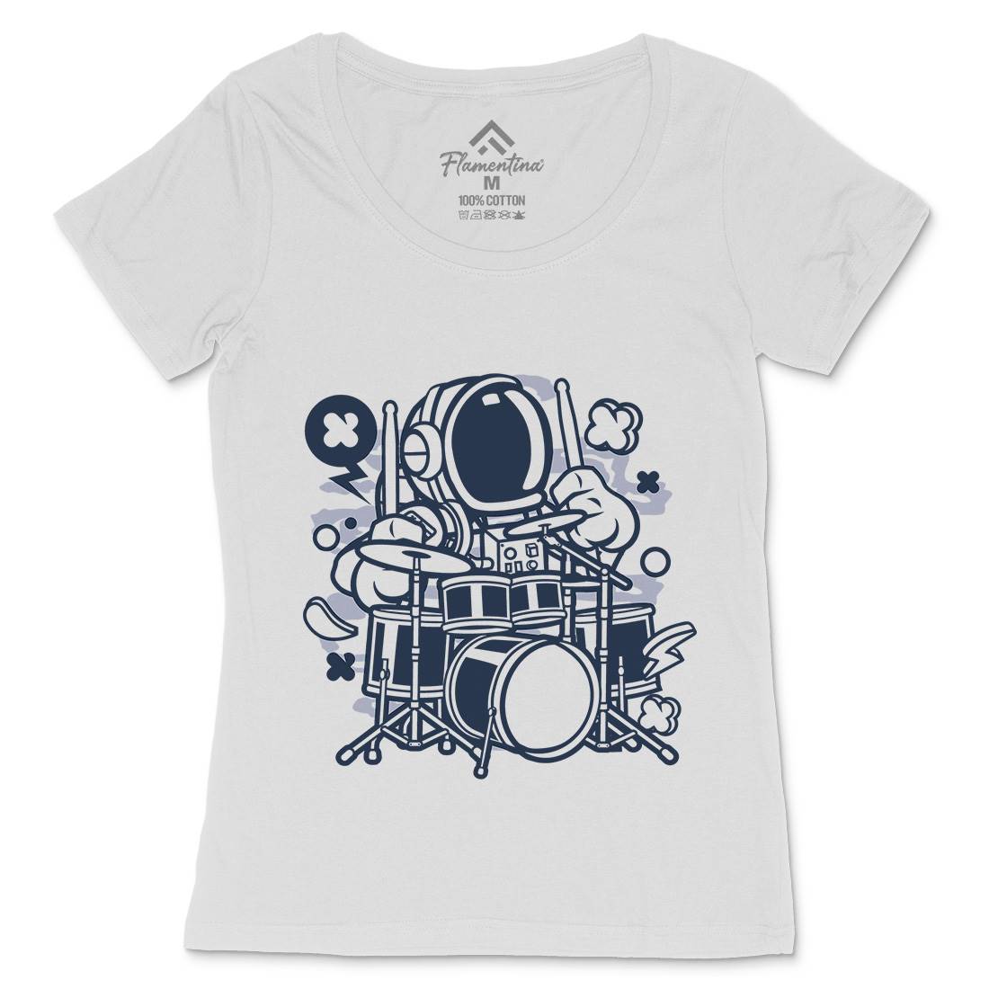Astronaut Drummer Womens Scoop Neck T-Shirt Space C008