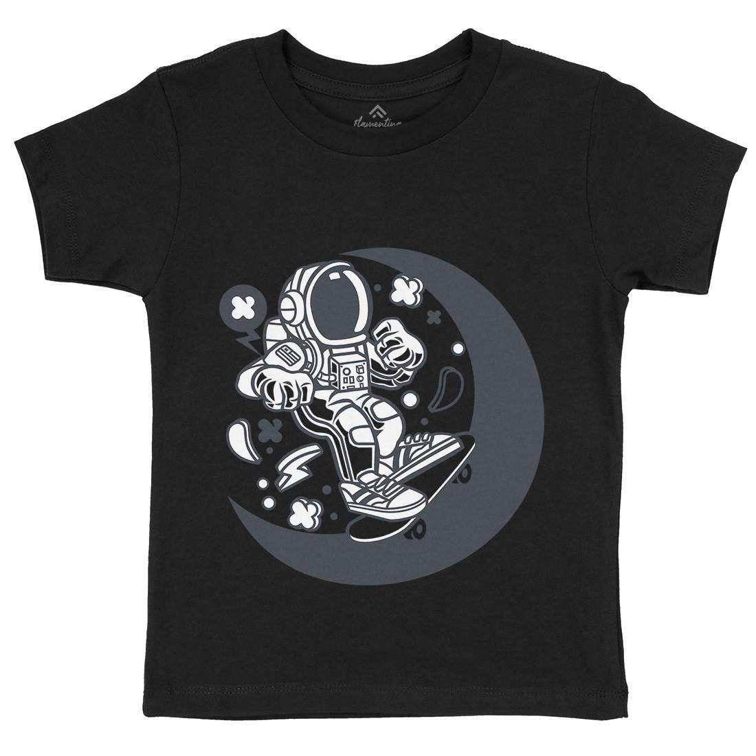 Astronaut Skater Moon Kids Organic Crew Neck T-Shirt Space C011