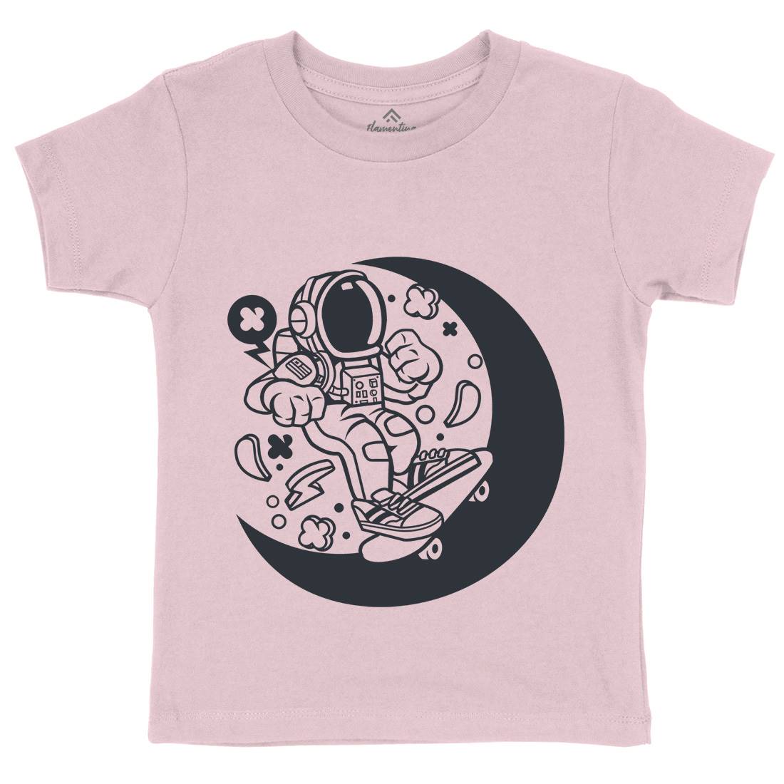 Astronaut Skater Moon Kids Organic Crew Neck T-Shirt Space C011