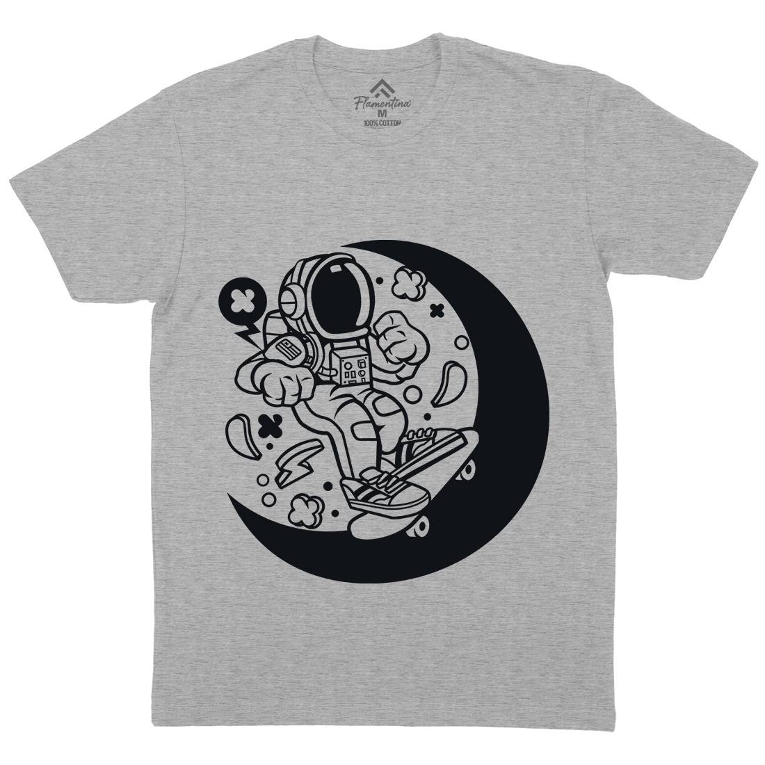 Astronaut Skater Moon Mens Organic Crew Neck T-Shirt Space C011