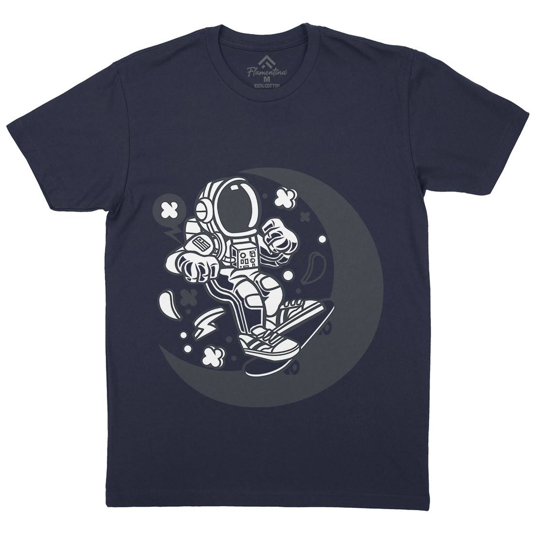 Astronaut Skater Moon Mens Organic Crew Neck T-Shirt Space C011