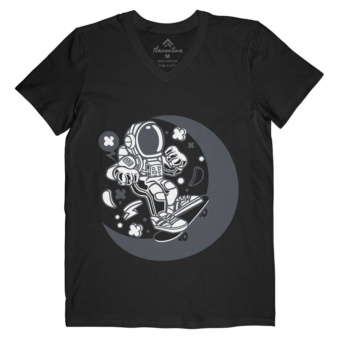 Astronaut Skater Moon Mens V-Neck T-Shirt Space C011