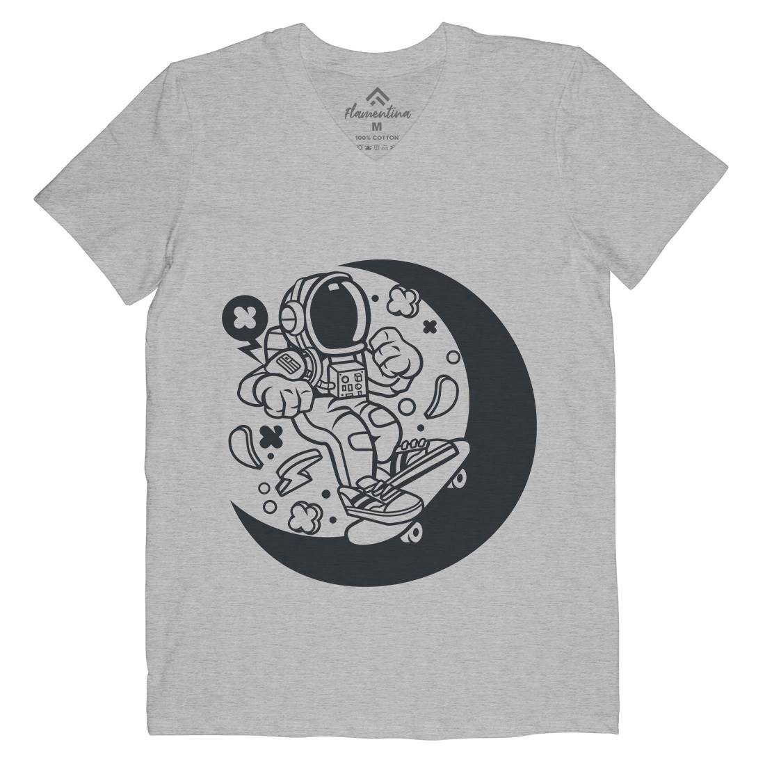 Astronaut Skater Moon Mens Organic V-Neck T-Shirt Space C011