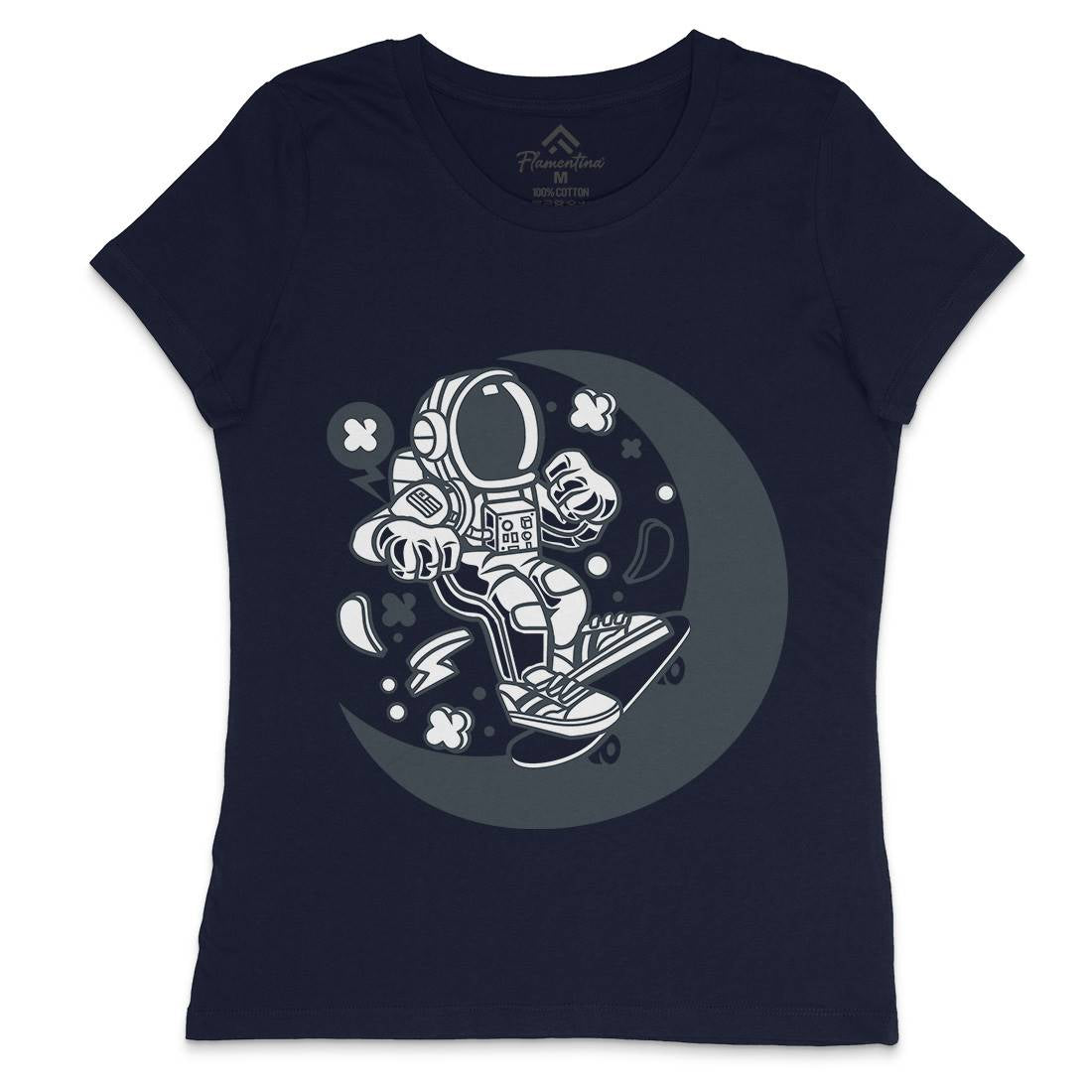 Astronaut Skater Moon Womens Crew Neck T-Shirt Space C011