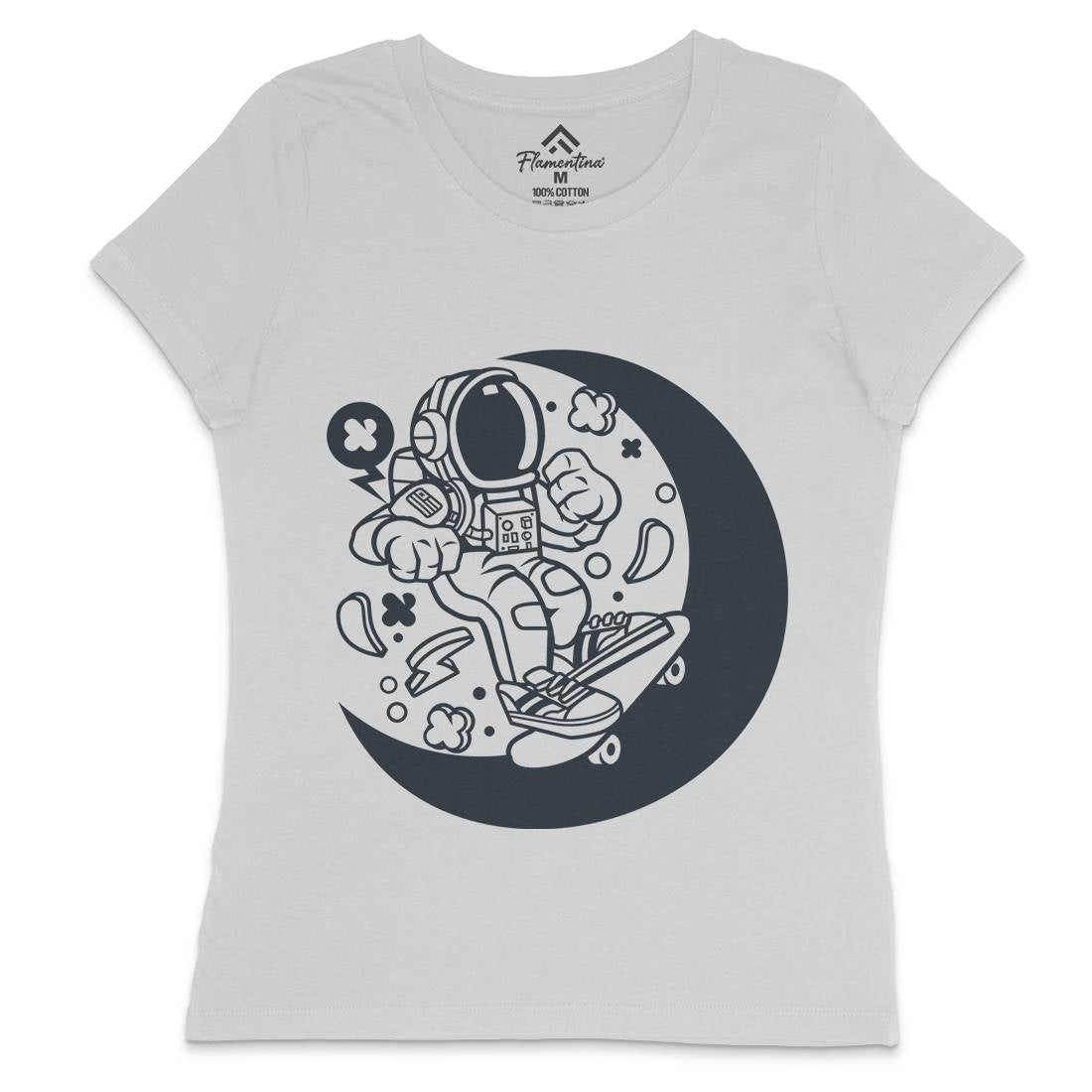 Astronaut Skater Moon Womens Crew Neck T-Shirt Space C011