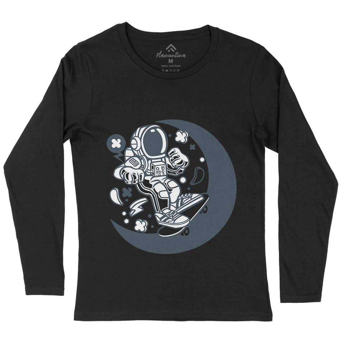 Astronaut Skater Moon Womens Long Sleeve T-Shirt Space C011
