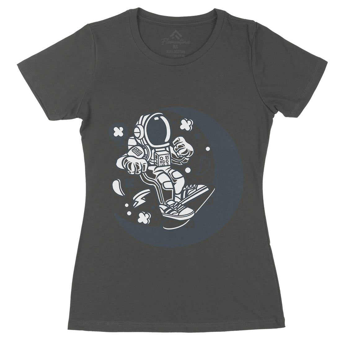 Astronaut Skater Moon Womens Organic Crew Neck T-Shirt Space C011