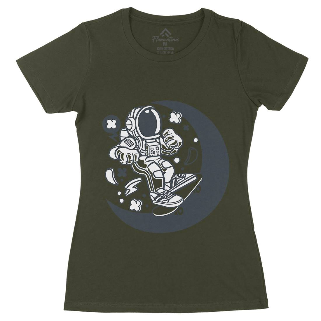 Astronaut Skater Moon Womens Organic Crew Neck T-Shirt Space C011