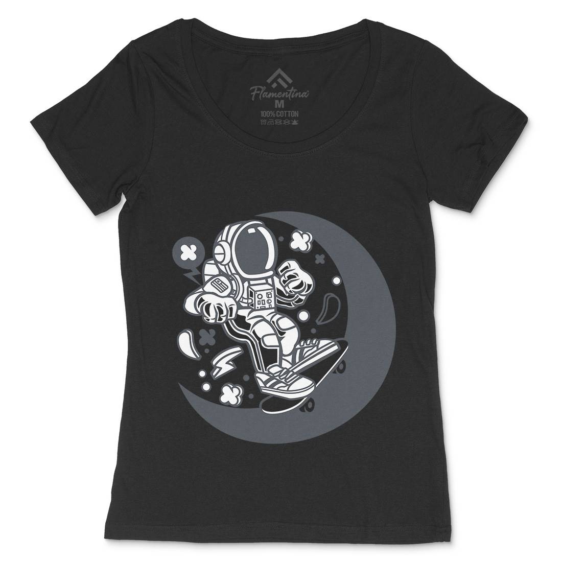 Astronaut Skater Moon Womens Scoop Neck T-Shirt Space C011