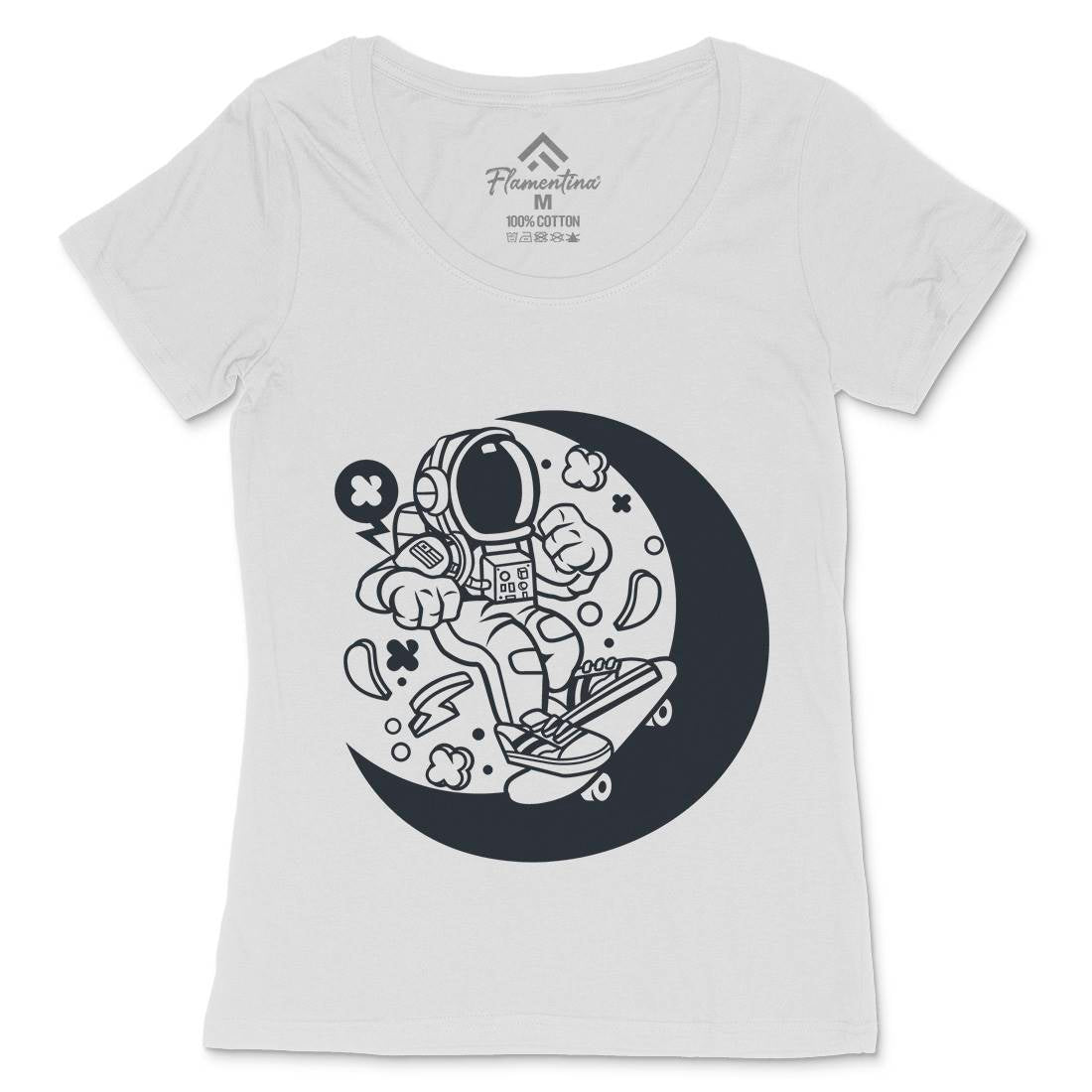 Astronaut Skater Moon Womens Scoop Neck T-Shirt Space C011