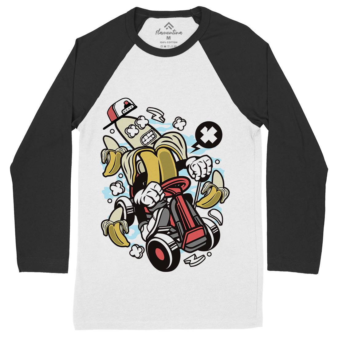 Banana Go-Kart Rider Mens Long Sleeve Baseball T-Shirt Sport C015