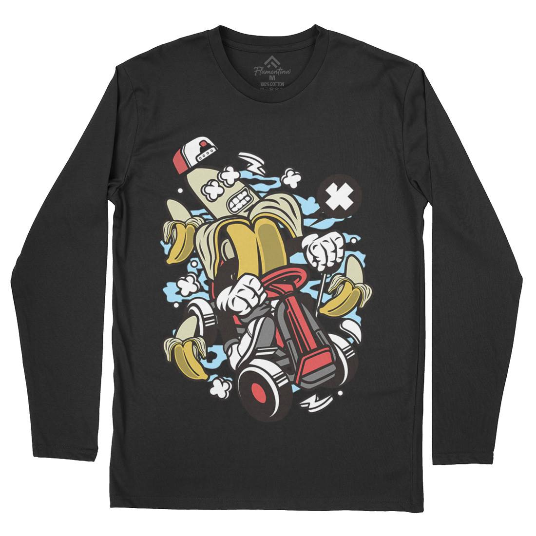 Banana Go-Kart Rider Mens Long Sleeve T-Shirt Sport C015