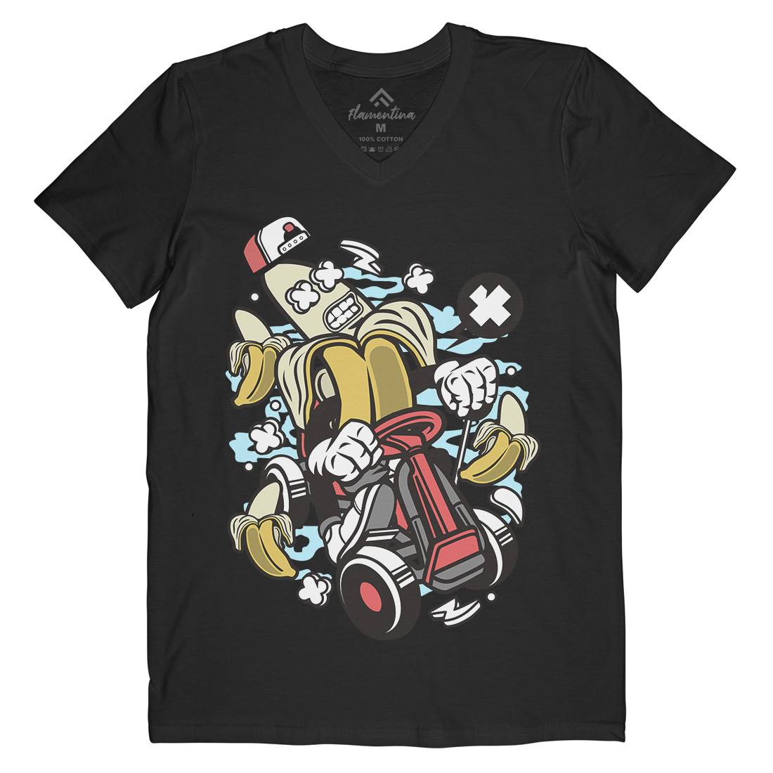 Banana Go-Kart Rider Mens Organic V-Neck T-Shirt Sport C015