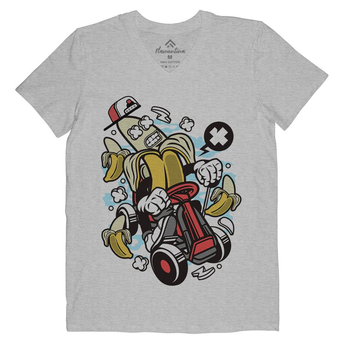 Banana Go-Kart Rider Mens V-Neck T-Shirt Sport C015