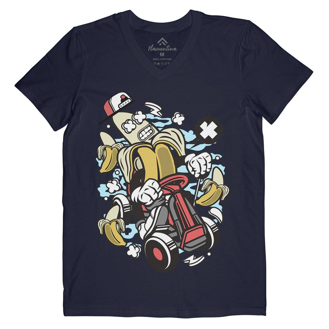 Banana Go-Kart Rider Mens V-Neck T-Shirt Sport C015
