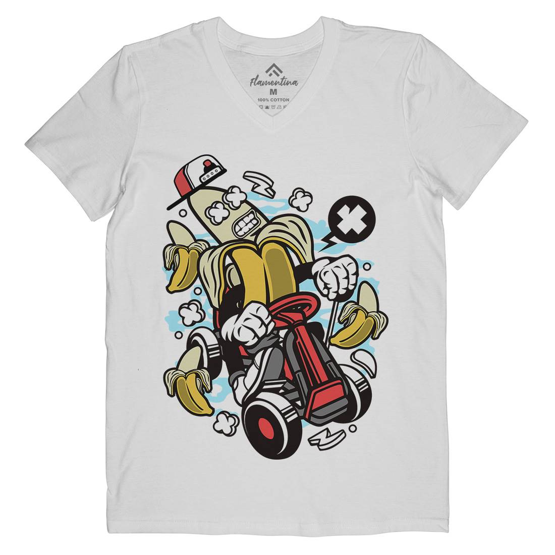 Banana Go-Kart Rider Mens Organic V-Neck T-Shirt Sport C015