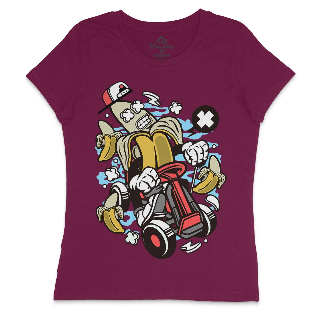 Banana Go-Kart Rider Womens Crew Neck T-Shirt Sport C015