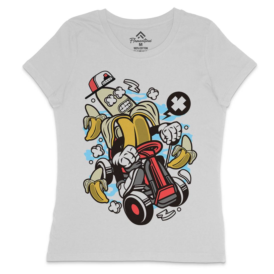 Banana Go-Kart Rider Womens Crew Neck T-Shirt Sport C015