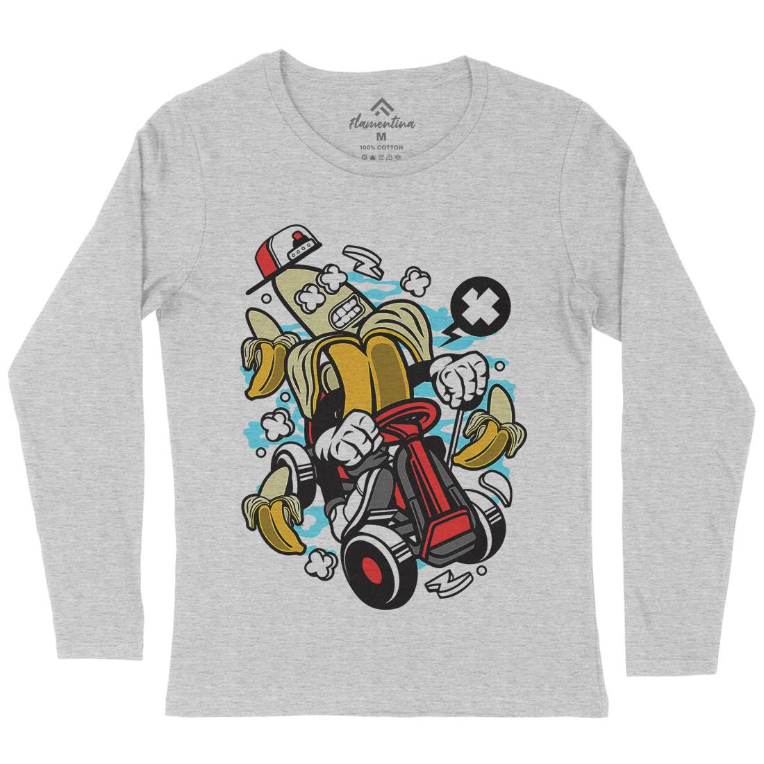 Banana Go-Kart Rider Womens Long Sleeve T-Shirt Sport C015